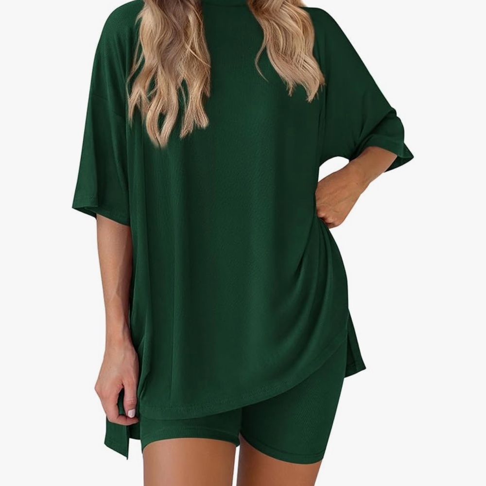 pretty garden Green Oversized T-Shirt and Shorts Set